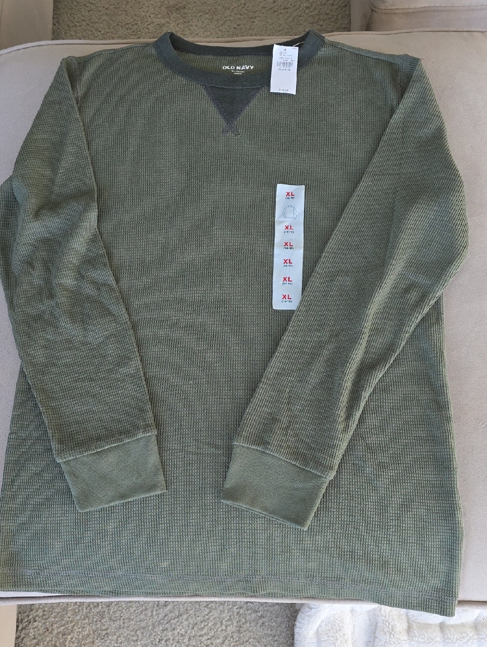 Old Navy Olive Green Waffle Crewneck Sweater